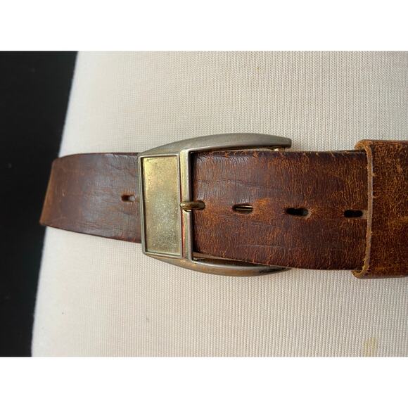 Vintage SEARS Distressed Wide Brown Leather Belt Mens sz 42 - Picture 2 of 12